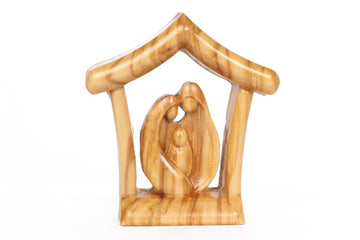 Olive Wood Nativity Scene_ Holy Family in Grotto Shelter Frame