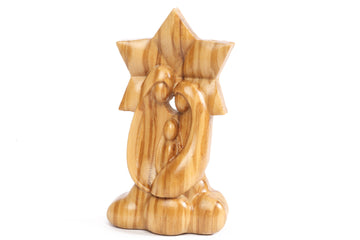 Olive Wood Nativity Scene_ Holy Family with Star Background