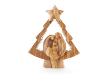 Olive Wood Nativity Scene_ Holy Family in Christmas Tree Frame