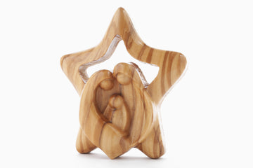 Olive Wood Nativity Scene_ Holy Family in Star of Bethlehem