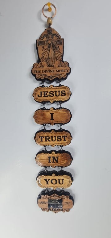 Jesus I Trust In You  & Decine Mercy Olive Wood Piece with Holy Water and Holy Oil