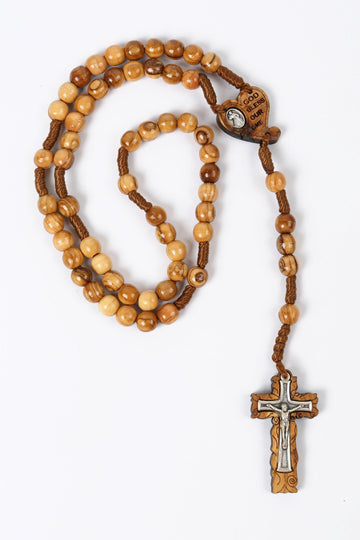 Olive Wood Rosary_ Heart Centerpiece with &quot;God Bless Our Home&quot;