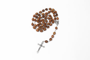 Olive Wood Rosary_ Virgin Mary with Jerusalem Soil Centerpiece