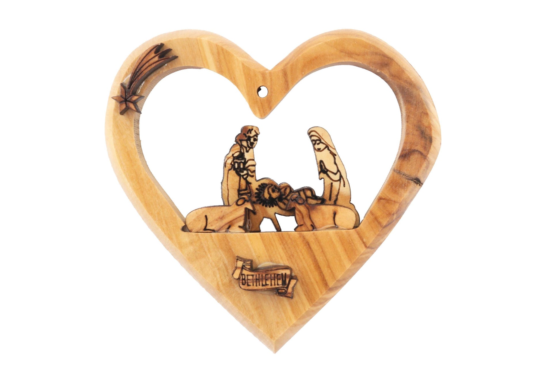 Olive Wood Ornament_ Nativity Scene in Heart