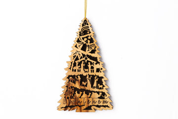Olive Wood Ornament_ Christmas Tree with Elaborate Nativity Scene