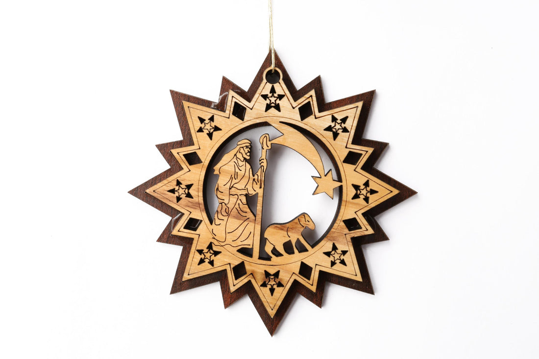 Olive Wood Ornament_ Double Layered Star with Shepherd