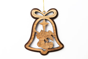 Olive Wood Ornament_ Double Layered Bell with Angel