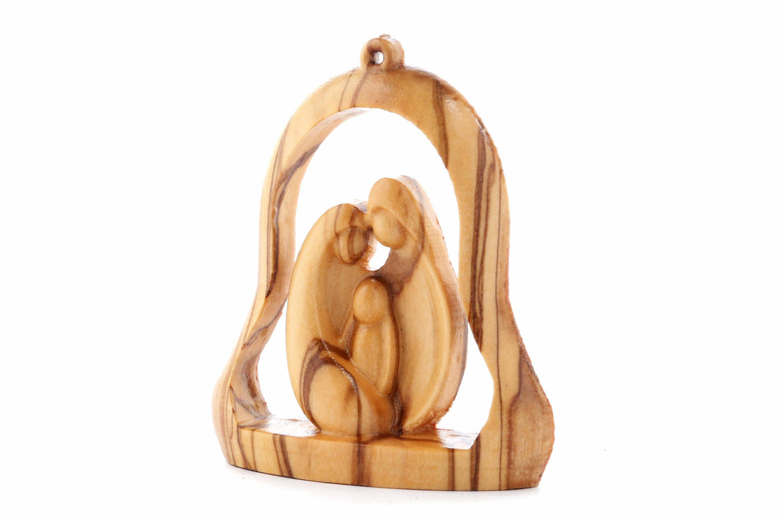 Olive Wood Ornament_ Holy Family in Bell Frame
