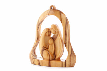 Olive Wood Ornament_ Holy Family in Bell Frame