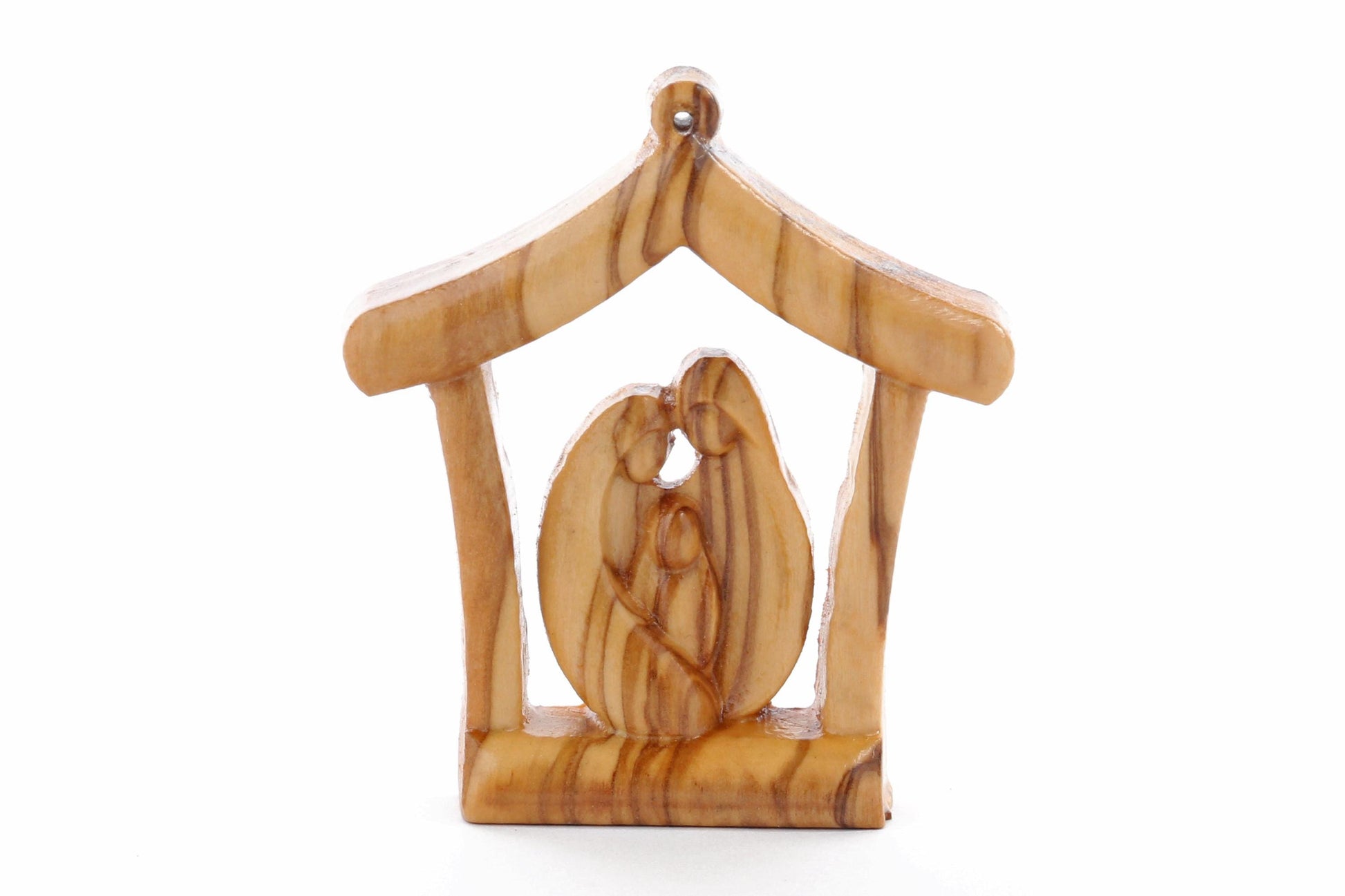 Olive Wood Ornament_ Holy Family in Grotto Shelter
