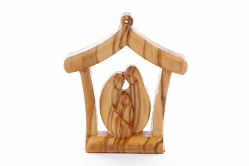 Olive Wood Ornament_ Holy Family in Grotto Shelter