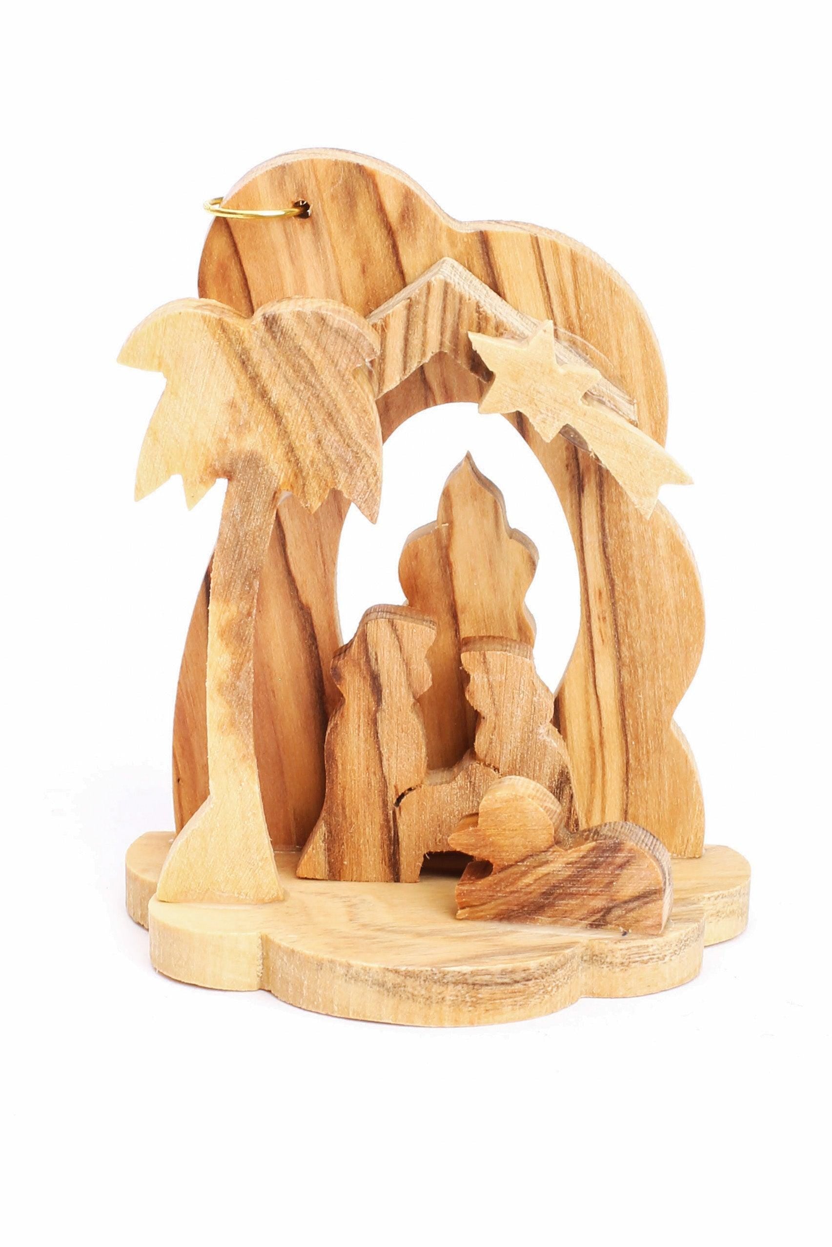 Olive Wood Nativity Scene_ Carved Cloud Ornament