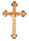 Olive Wood Cross_ All Wood Crucifix with Four Holy Objects Lenses