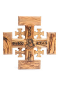 Olive Wood Cross_ Jerusalem Cross with "God Bless Our Home''