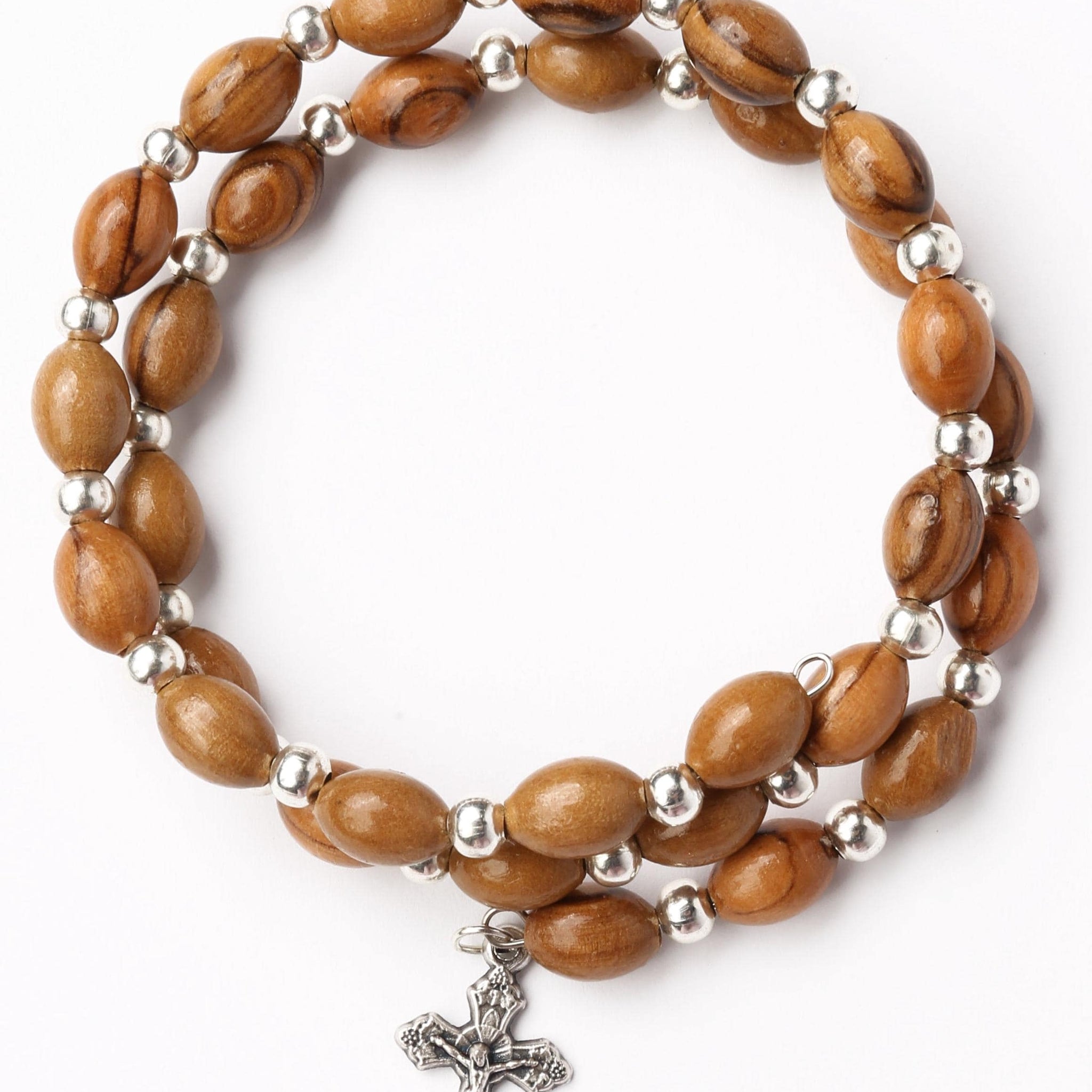 Olive Wood Bracelet_ Wrap Rosary with Crucifix Medal