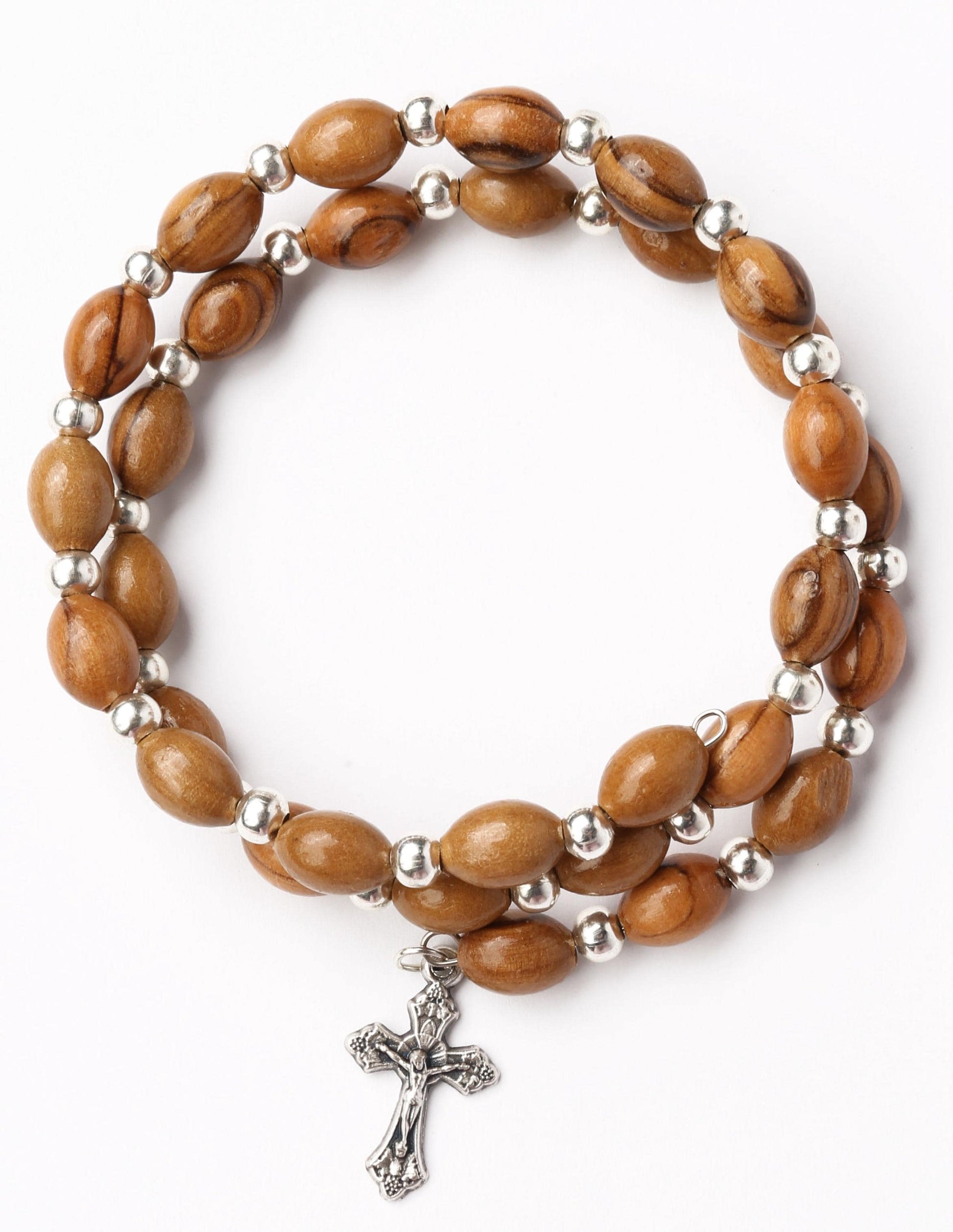 Olive Wood Bracelet_ Wrap Rosary with Crucifix Medal