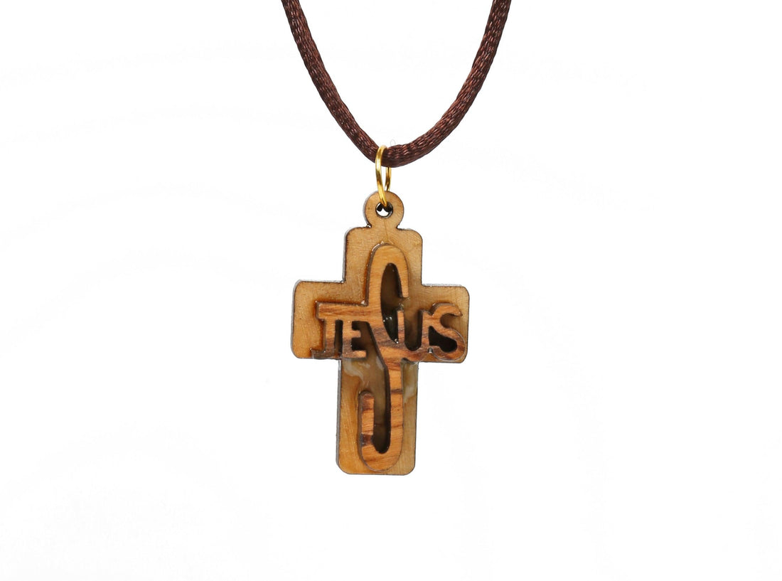 Olive Wood Pendant_ Double-layered Jesus Cross