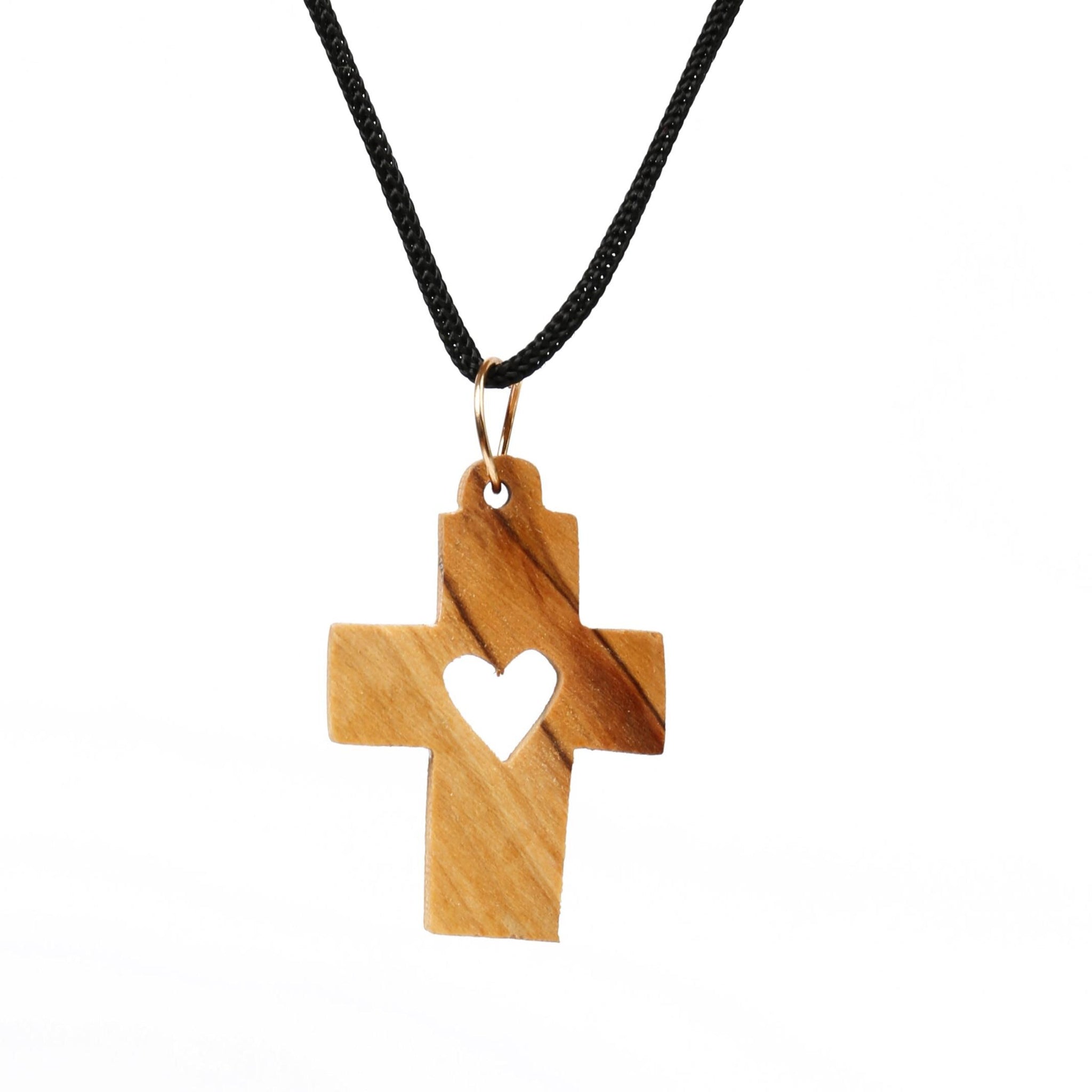 Olive Wood Pendant_ Cross with Hollow Heart