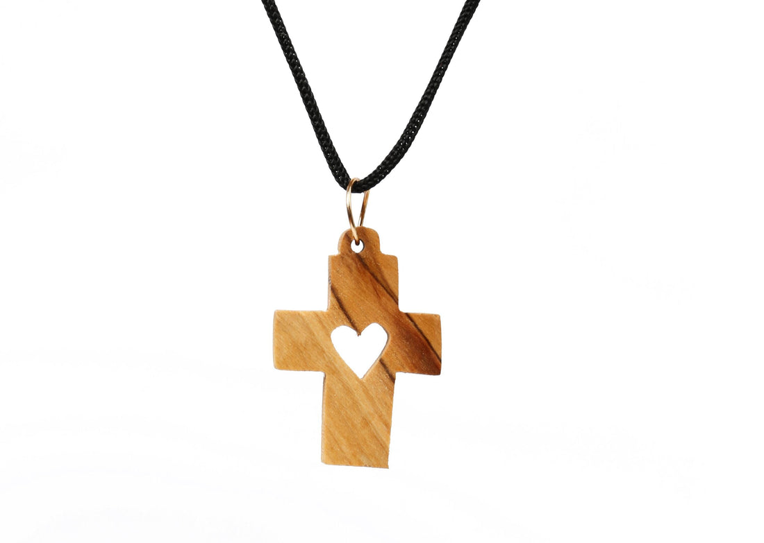 Olive Wood Pendant_ Cross with Hollow Heart