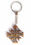 Olive Wood Keychain_ Jerusalem Cross with Abalone Shell
