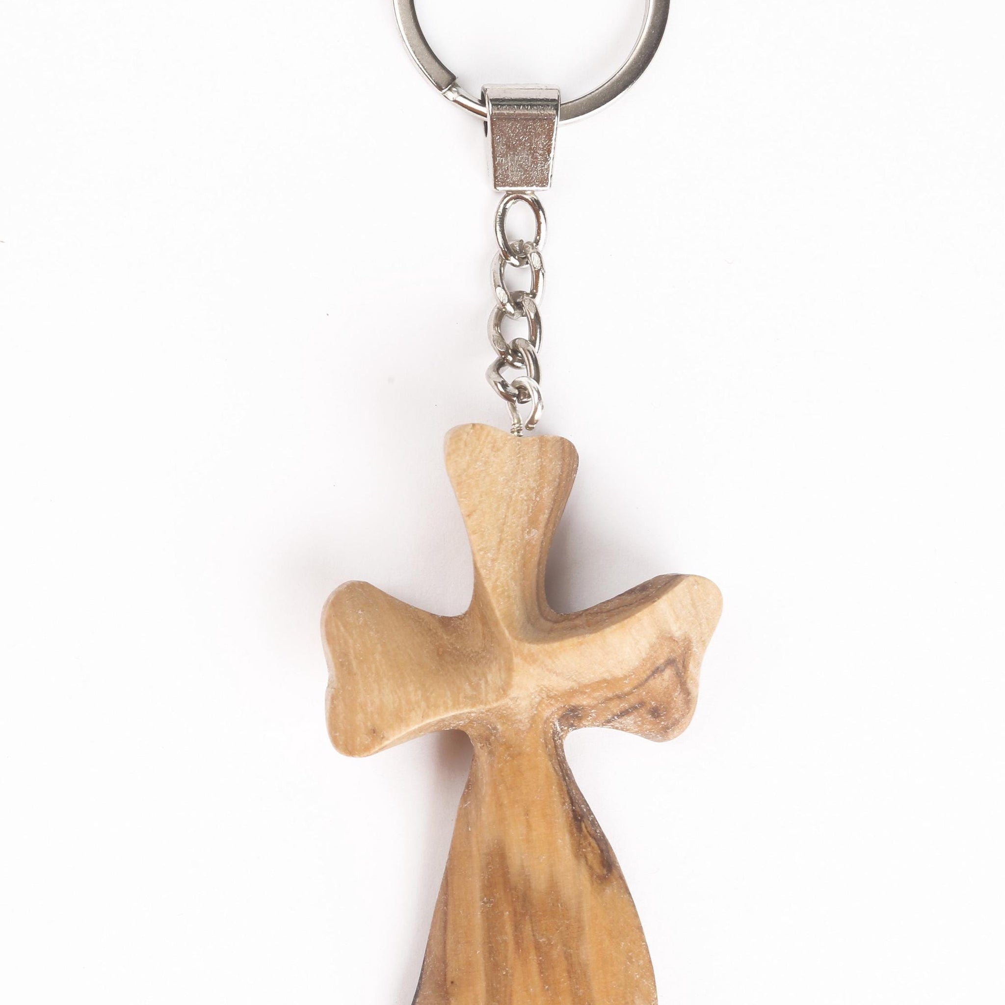 Olive Wood Keychain_ Cross with Curved Smooth Edge