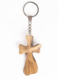 Olive Wood Keychain_ Cross with Curved Smooth Edge