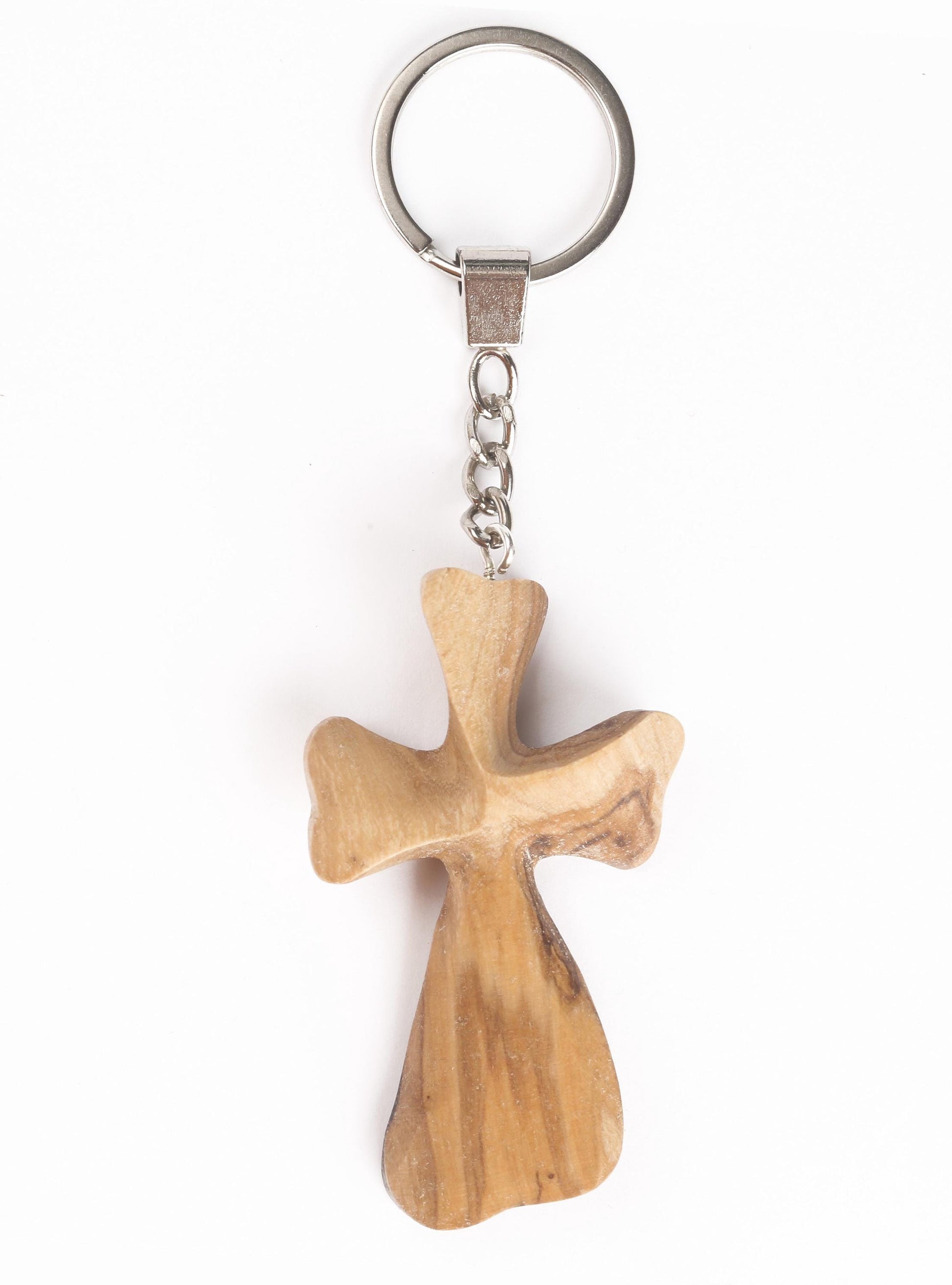Olive Wood Keychain_ Cross with Curved Smooth Edge