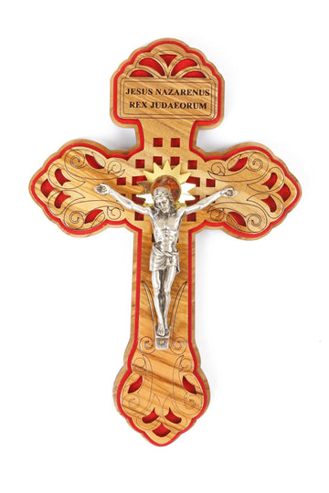 Olive Wood Cross_ Pardon Indulgence perforated and red fitted