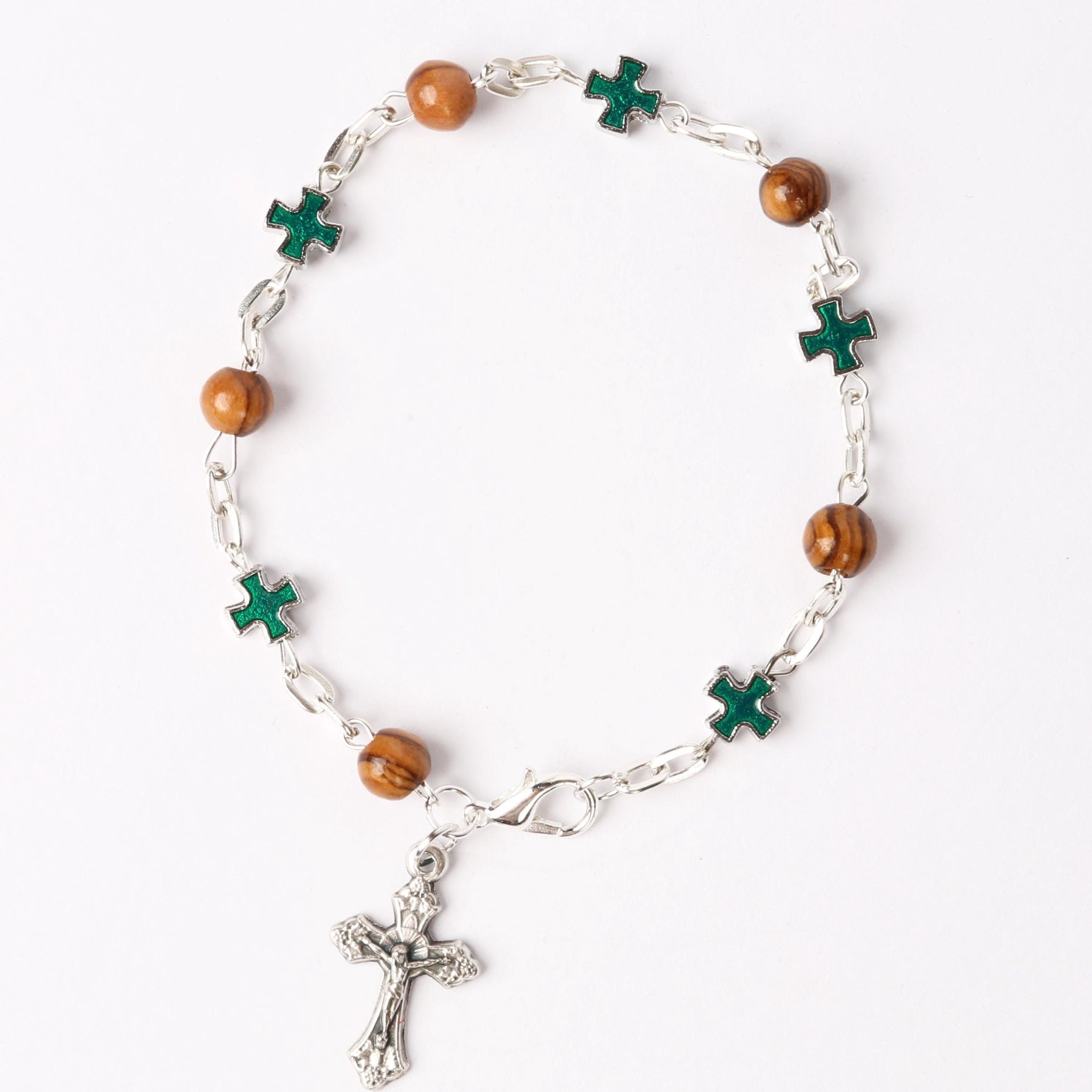 Olive Wood Bracelet_ Green Crosses