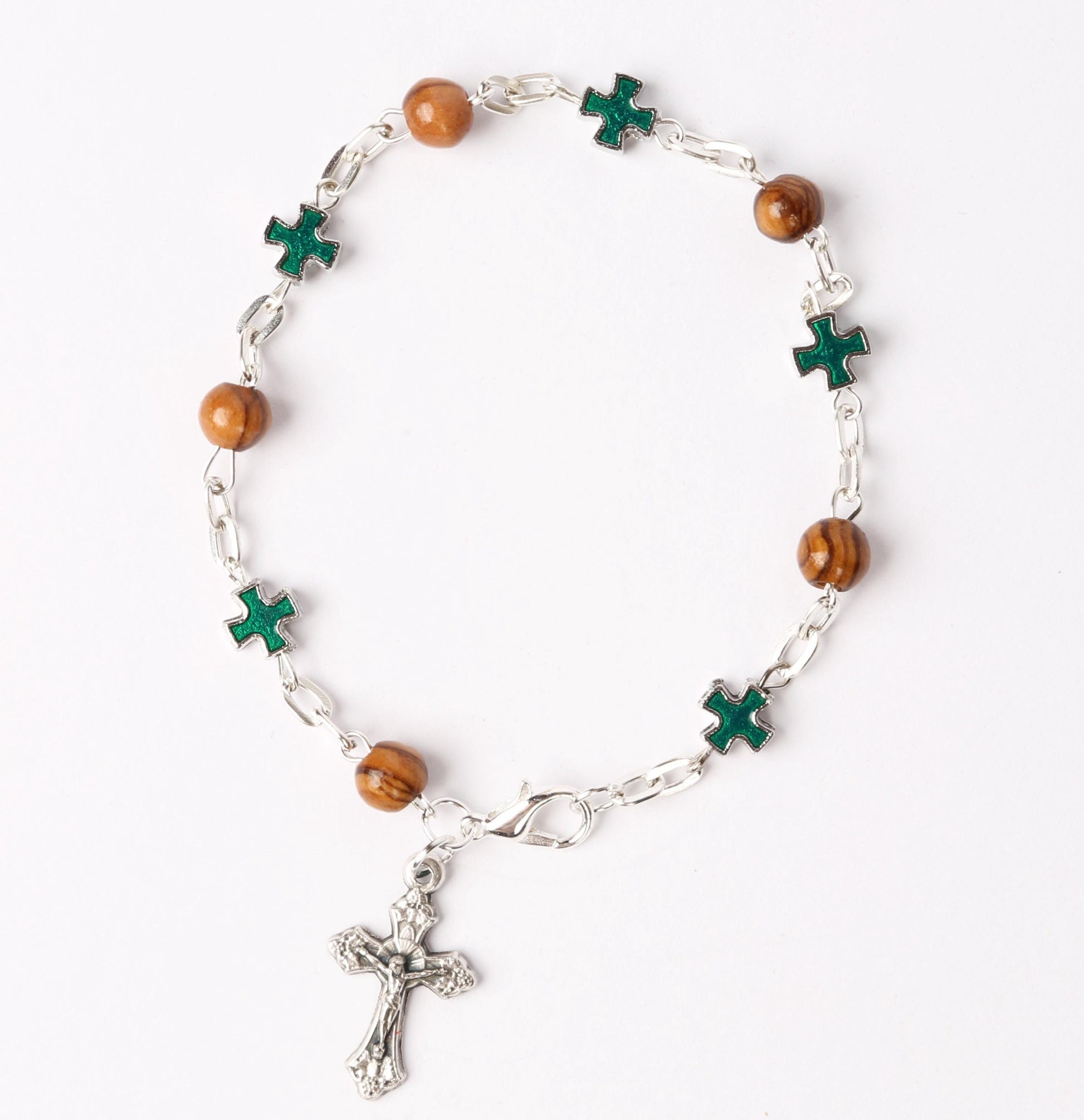 Olive Wood Bracelet_ Green Crosses