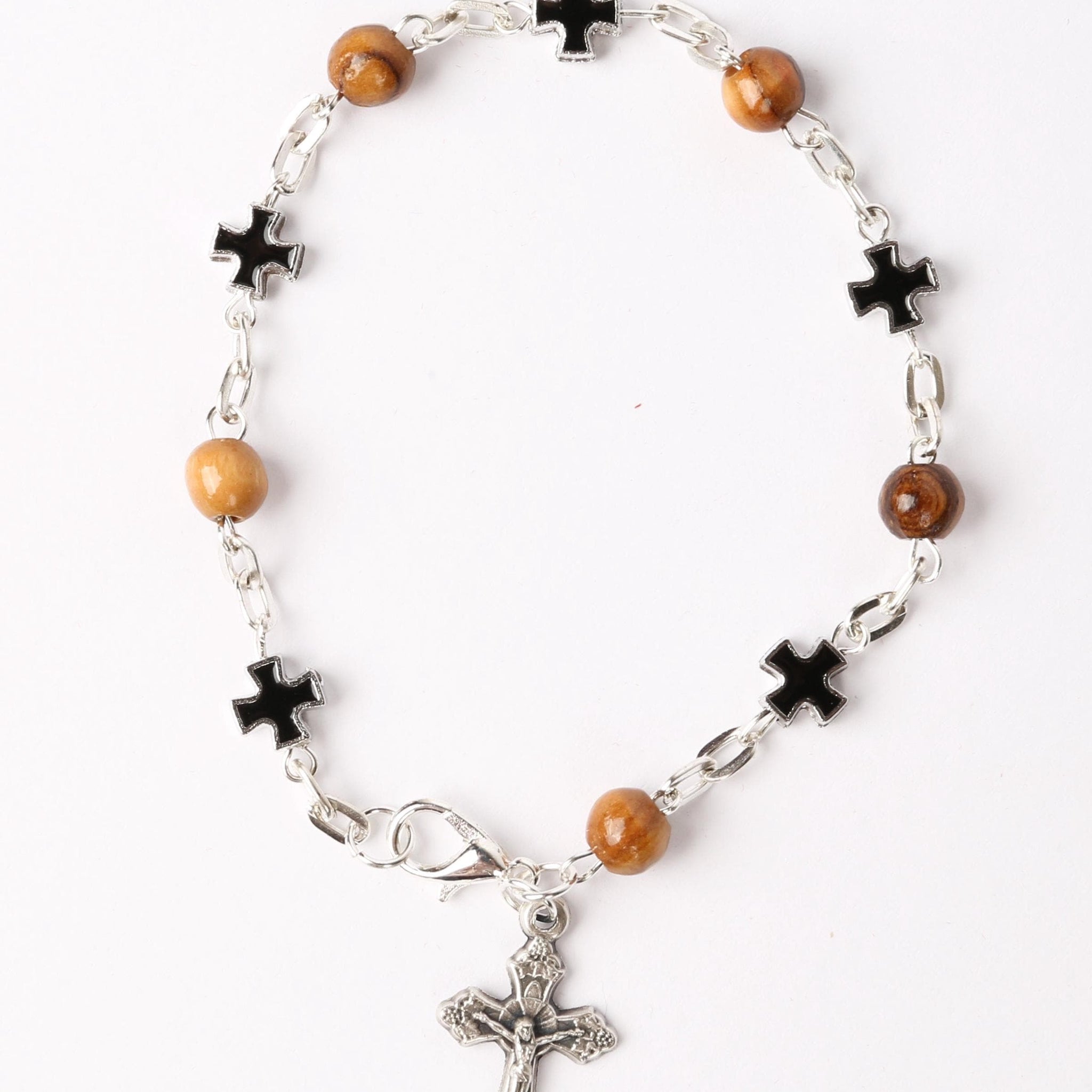 Olive Wood Bracelet_ Black Crosses
