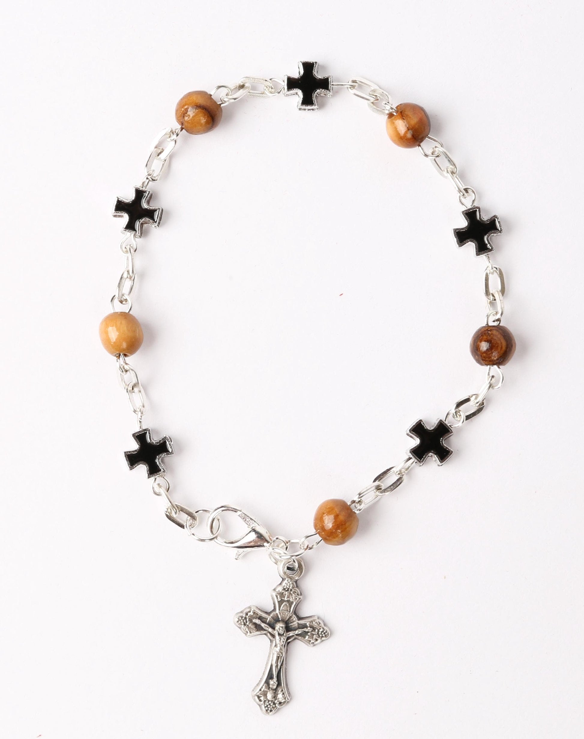 Olive Wood Bracelet_ Black Crosses