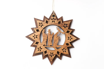 Olive Wood Ornament_ Double Layered Star with Three Wise Men