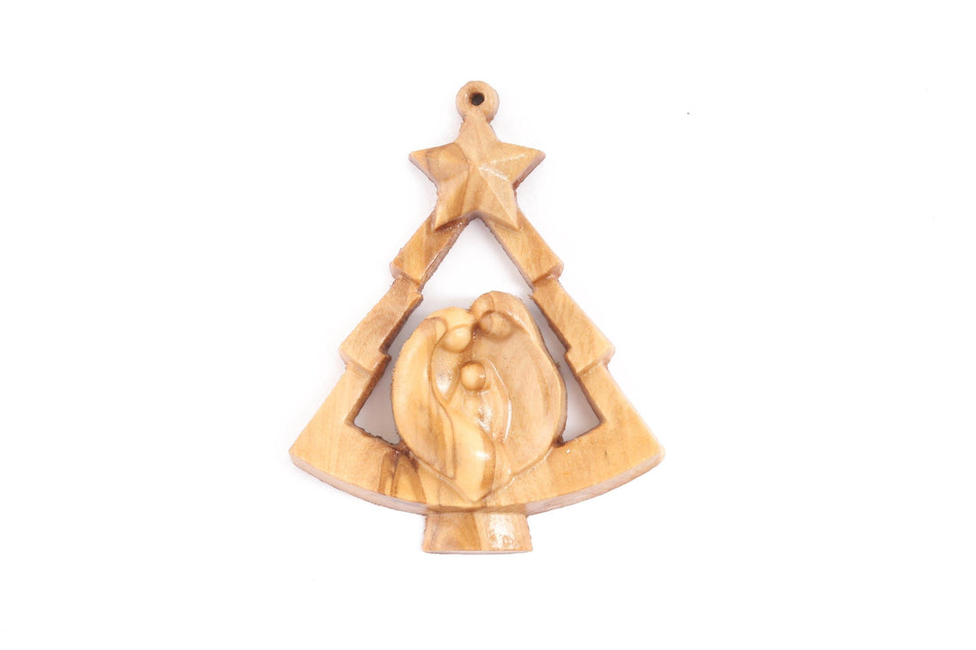 Olive Wood Ornament_ Holy Family in Christmas Tree