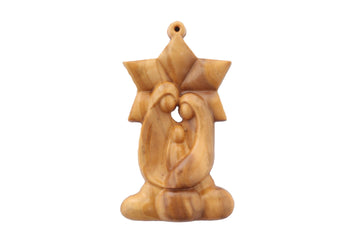 Olive Wood Ornament_ Holy Family with Star Background
