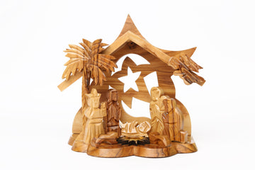 Olive Wood Nativity Scene_ Grotto and Star of Bethlehem Background