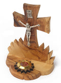 Olive Wood Cross_ Silver Oxide Crucifix with Holy Object