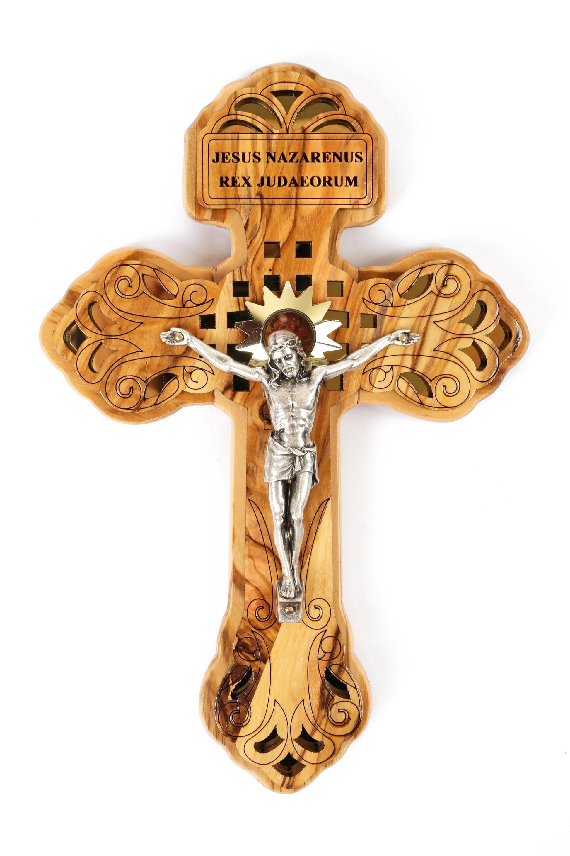 Olive Wood Cross_ Pardon Indulgence perforated and brown fitted