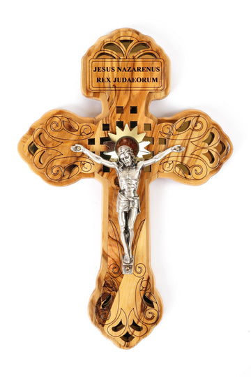 Olive Wood Cross_ Pardon Indulgence perforated and brown fitted