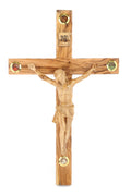 Olive Wood Latin Cross_ All Wood Crucifix with Four Holy Objects Lenses