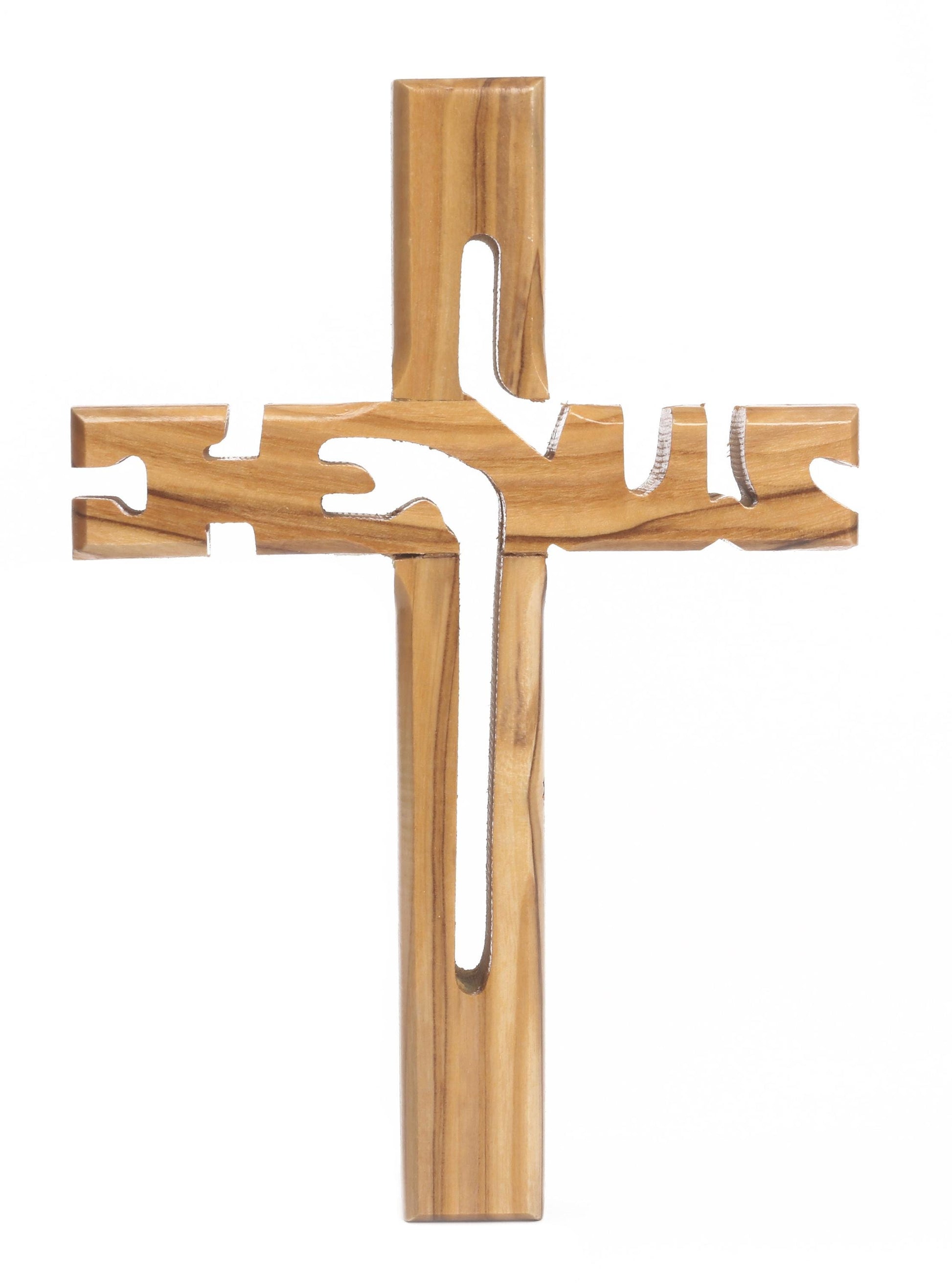 Olive Wood Cross_ Jesus Cut Out Wall Item