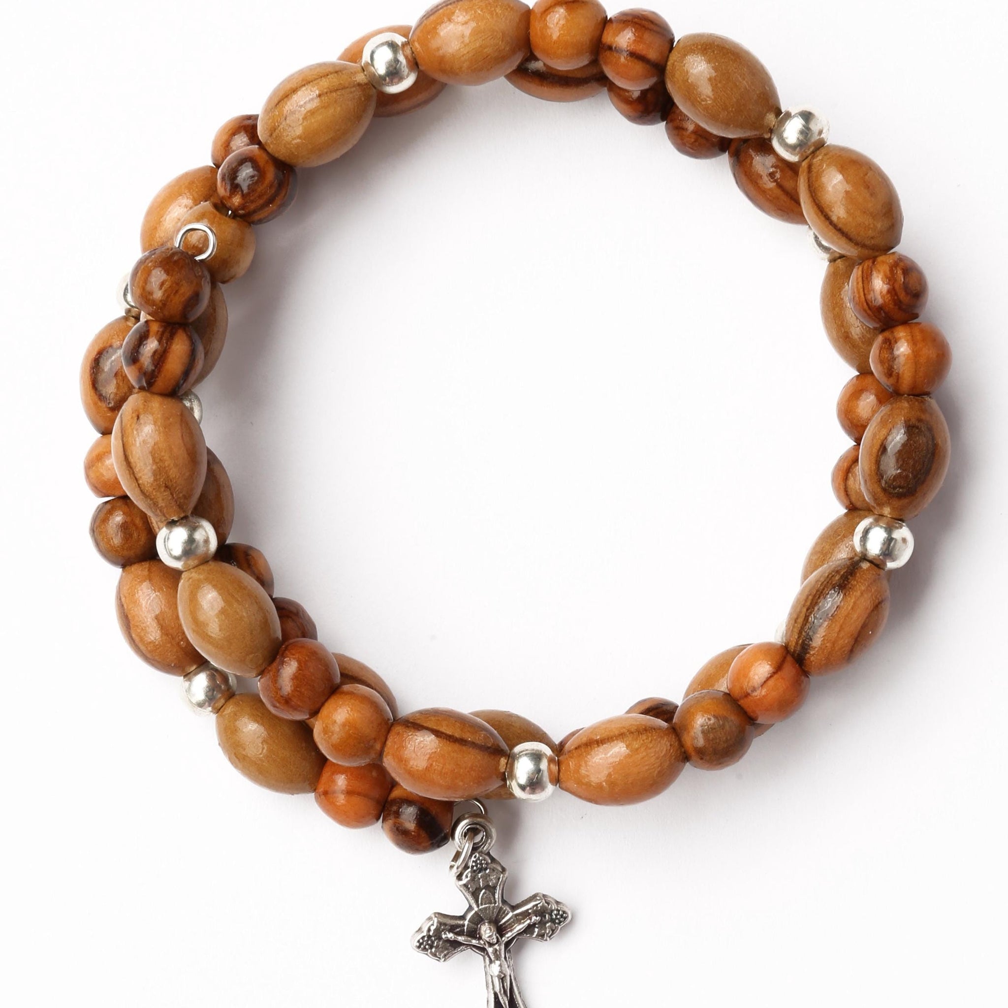 Olive Wood Bracelet_ Wrap Rosary with Crucifix Medal