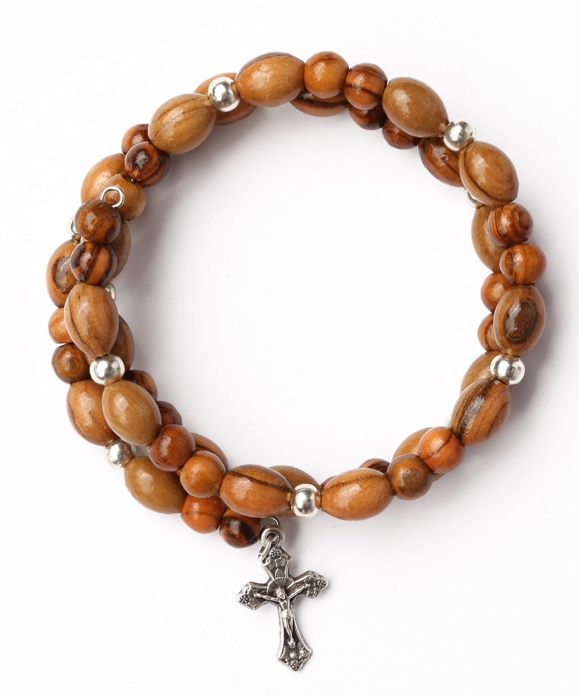 Olive Wood Bracelet_ Wrap Rosary with Crucifix Medal