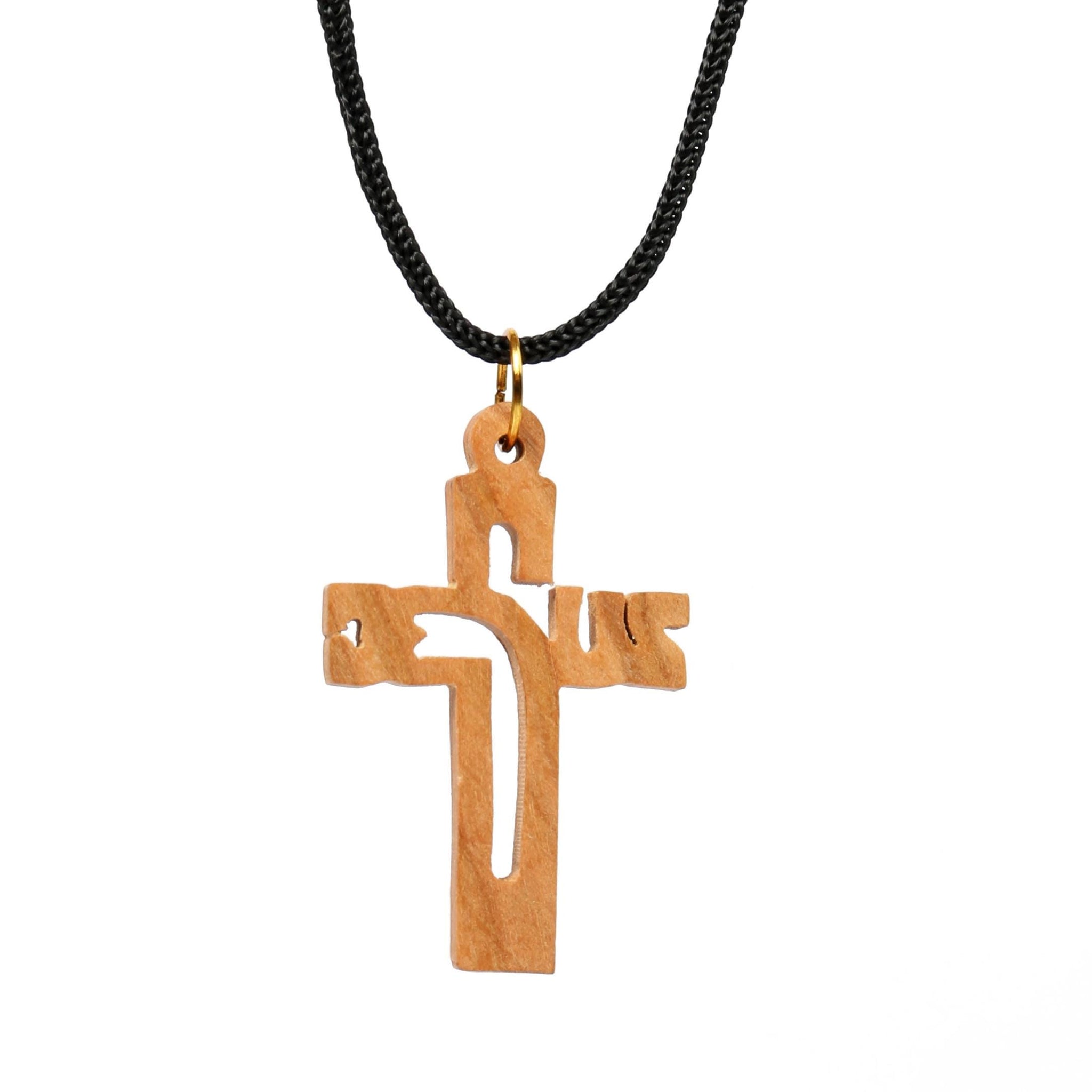 Olive Wood Pendant_ Cross with Jesus Cut Out