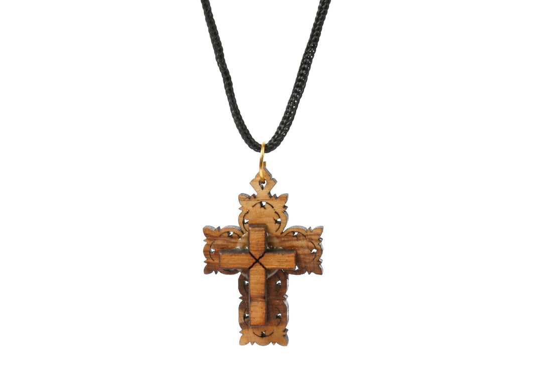 Olive Wood Pendant_ Double-layered Cross