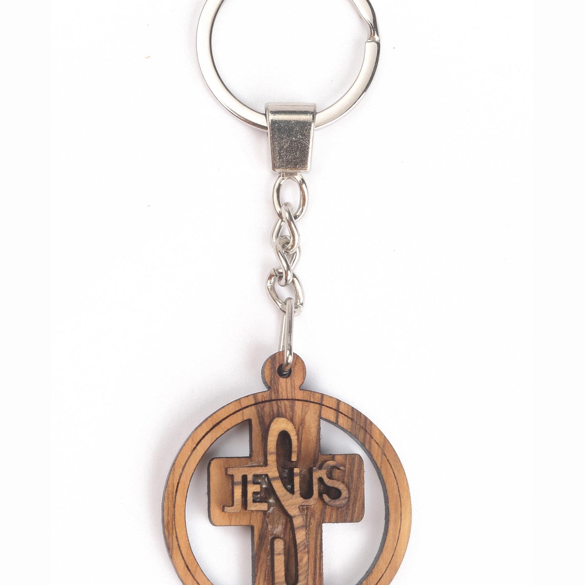 Olive Wood Keychain_ Circular Jesus Cross