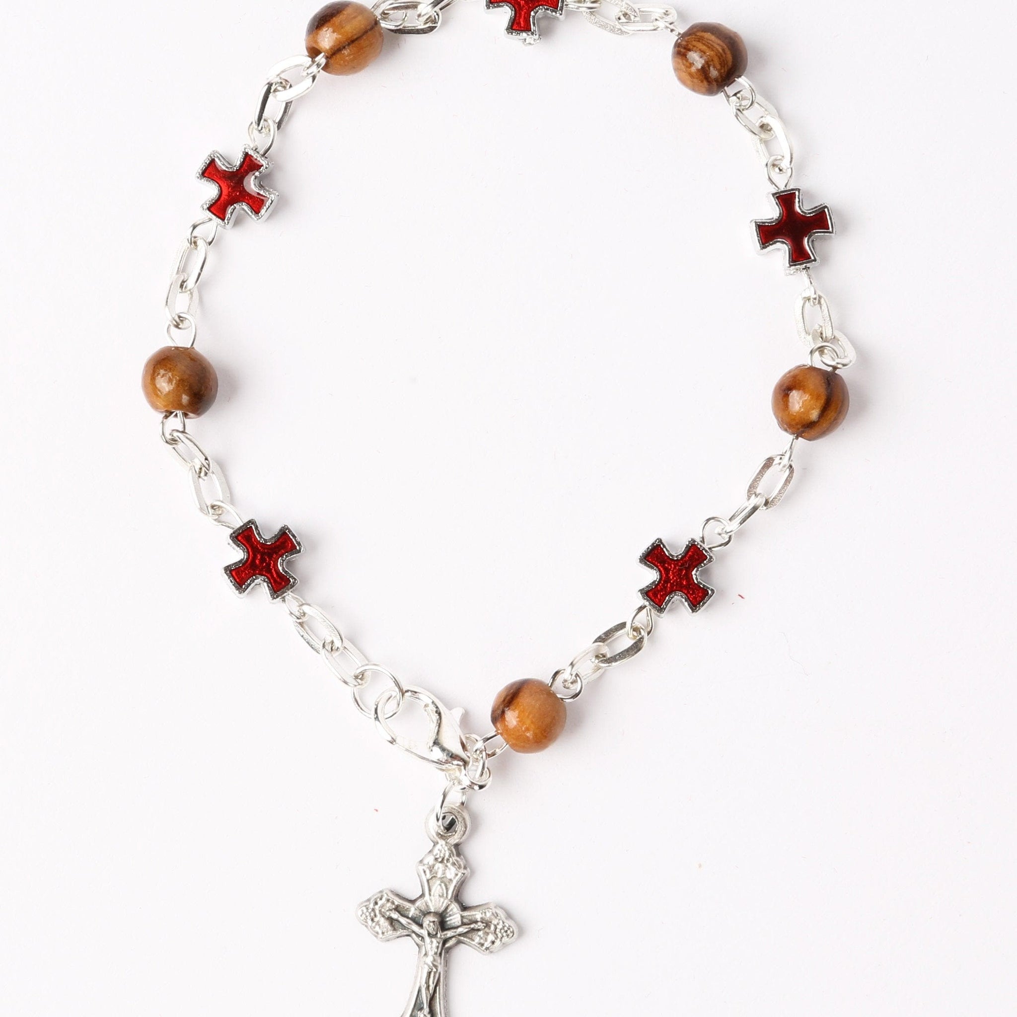 Olive Wood Bracelet_ Red Crosses