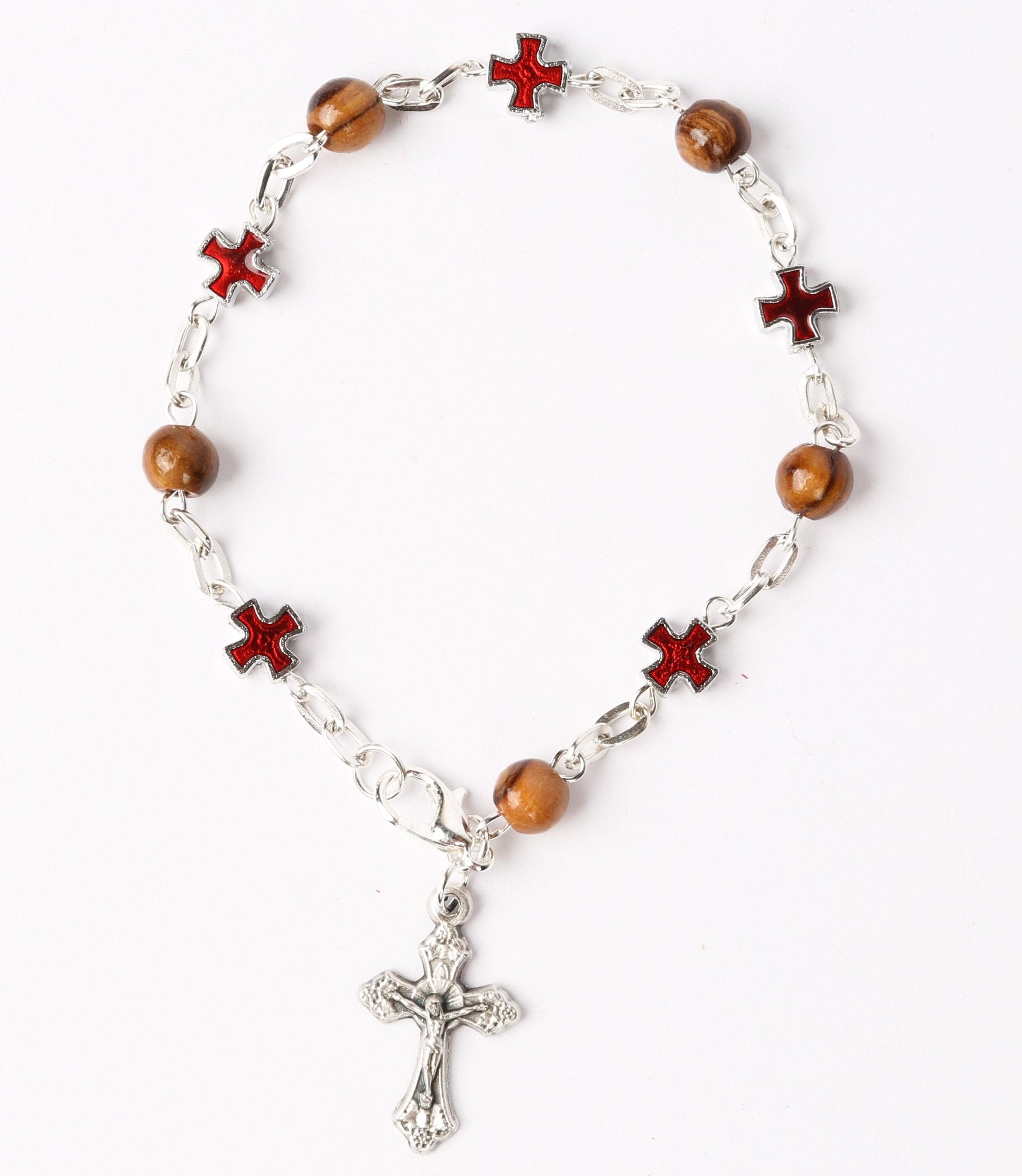 Olive Wood Bracelet_ Red Crosses