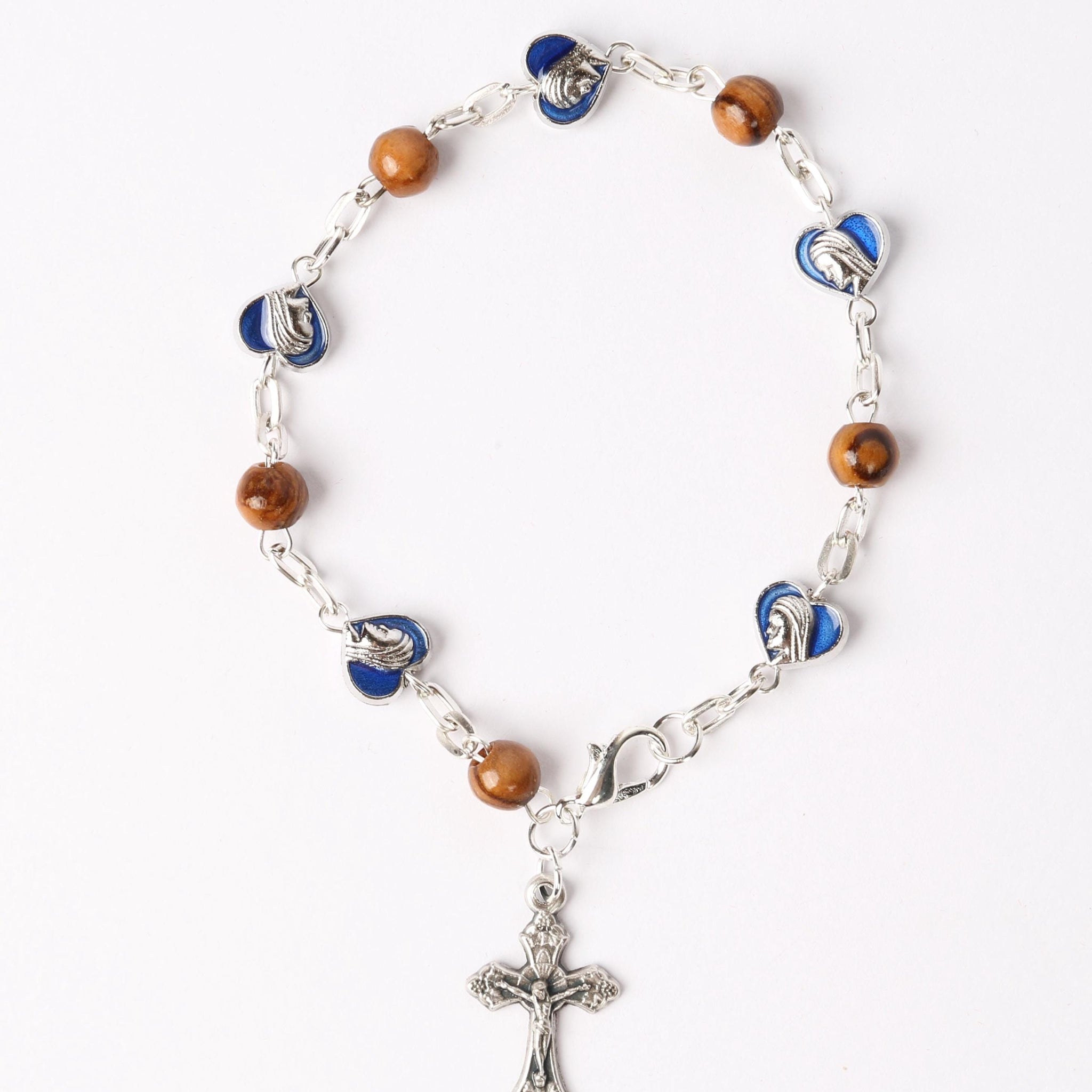 Olive Wood Bracelet_ Blue Hearts